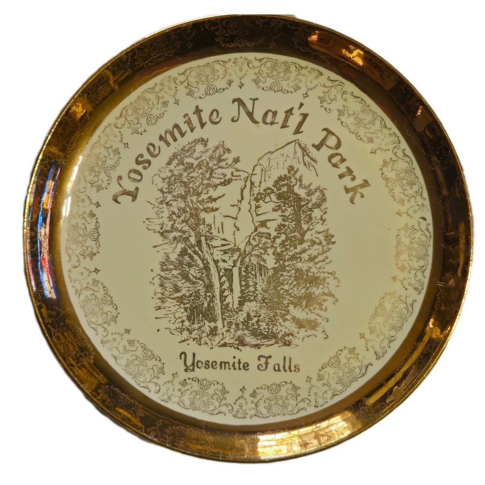 Vintage Sabin Crest-O-Gold Yosemite Nat'l Park 22K Gold Trim Souvenir Plate 7.25